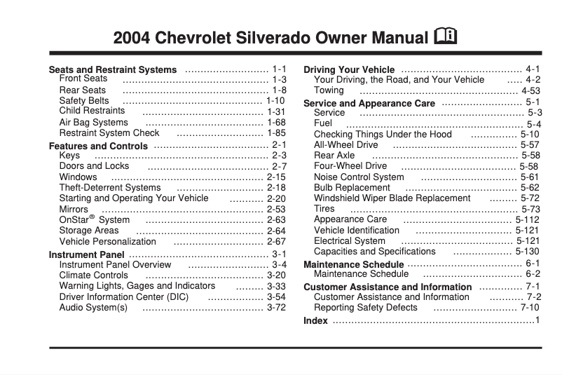 Page 1 de la notice Manuel utilisateur Chevrolet SSR (2004)