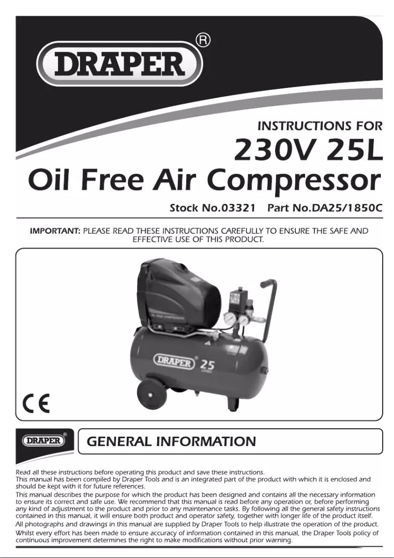 Page 1 de la notice Manuel utilisateur Draper 230V 25L