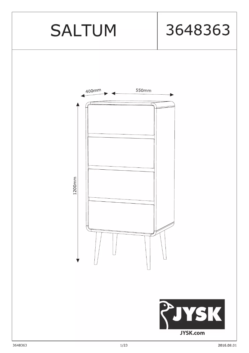 Page 1 de la notice Manuel utilisateur JYSK Saltum (55x120x40)