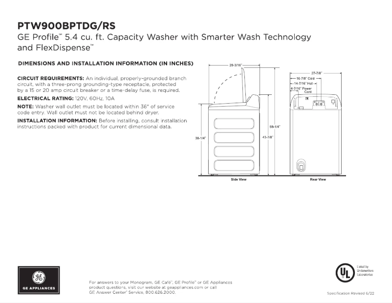Página 1 del manual Manual de uso y mantenimiento GE PTW900BPTRS