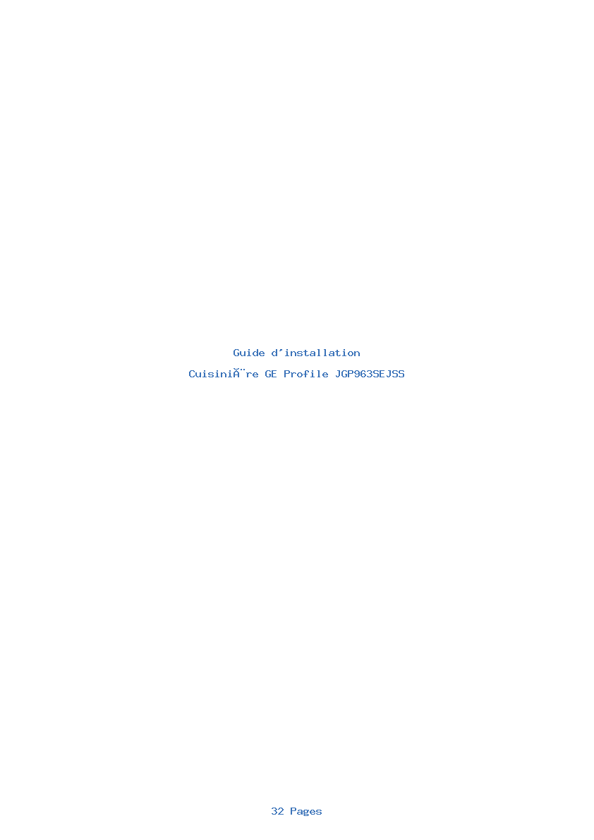 Page 1 de la notice Guide d'installation GE Profile JGP963SEJSS