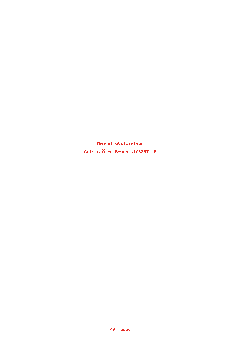 Page 1 de la notice Manuel utilisateur Bosch NIC875T14E
