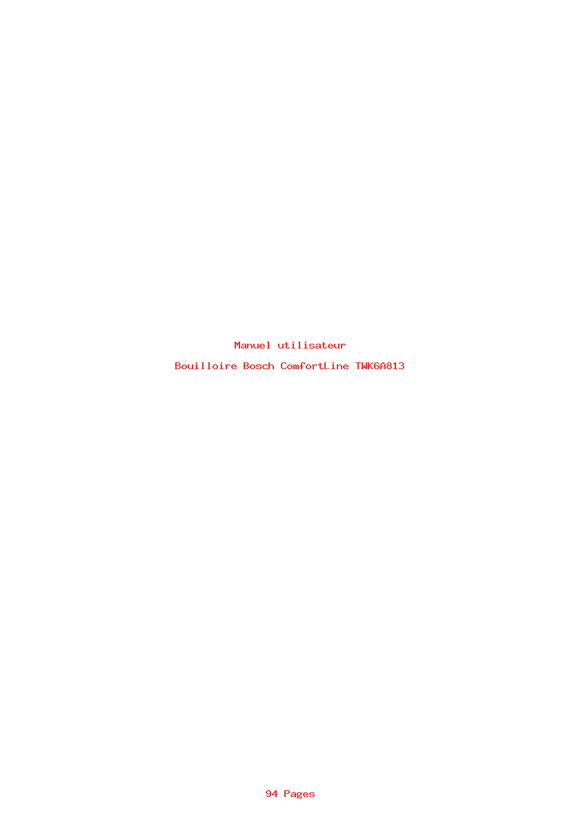 Page 1 de la notice Manuel utilisateur Bosch ComfortLine TWK6A813
