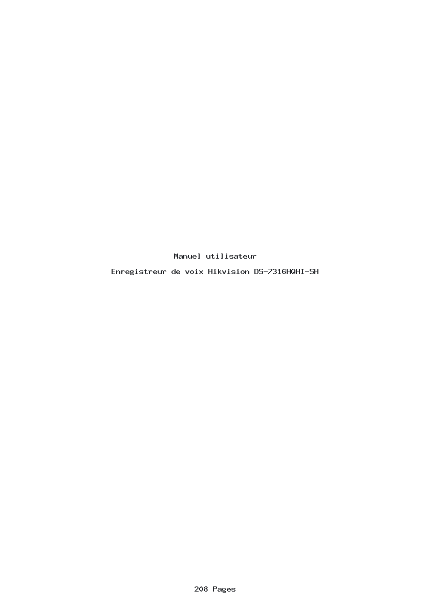 Page 1 de la notice Manuel utilisateur Hikvision DS-7316HQHI-SH