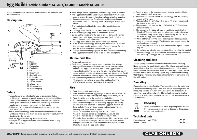 Página 1 del manual Manual de usuario Clas Ohlson JA-301-UK