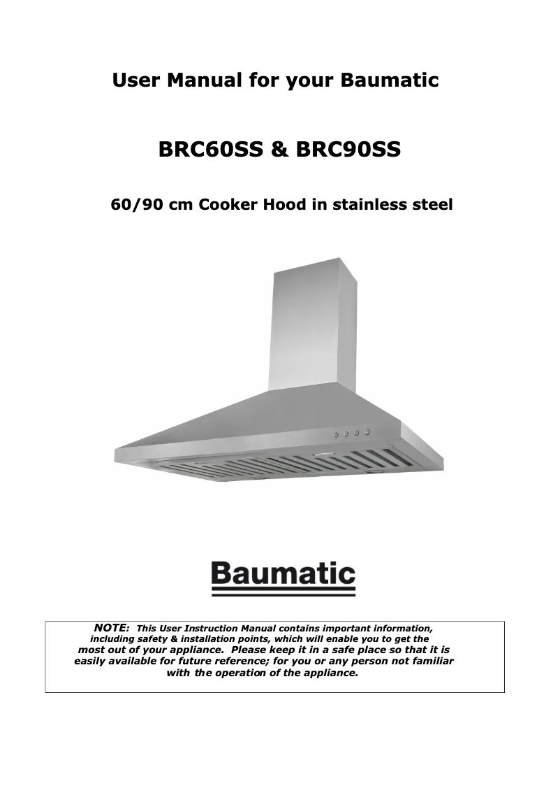 Page 1 de la notice Manuel utilisateur Baumatic BRC60SS