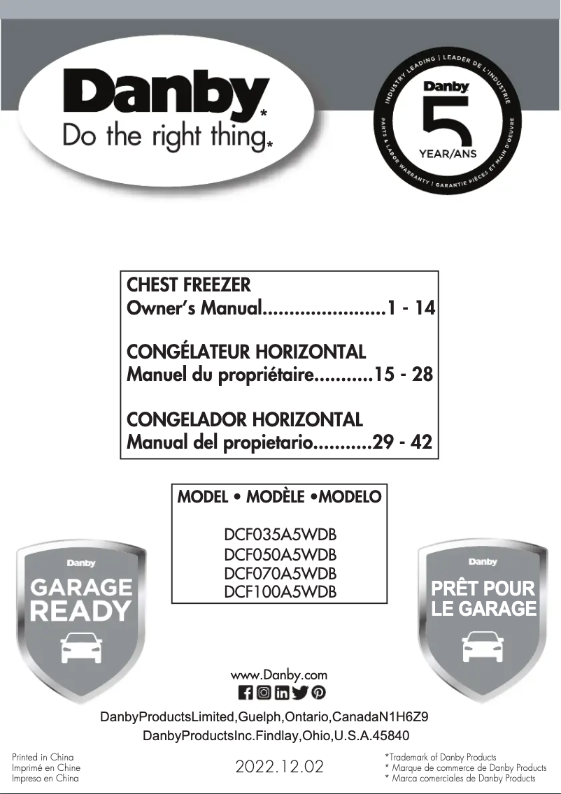 Page 1 de la notice Manuel utilisateur Danby DCF035A5WDB