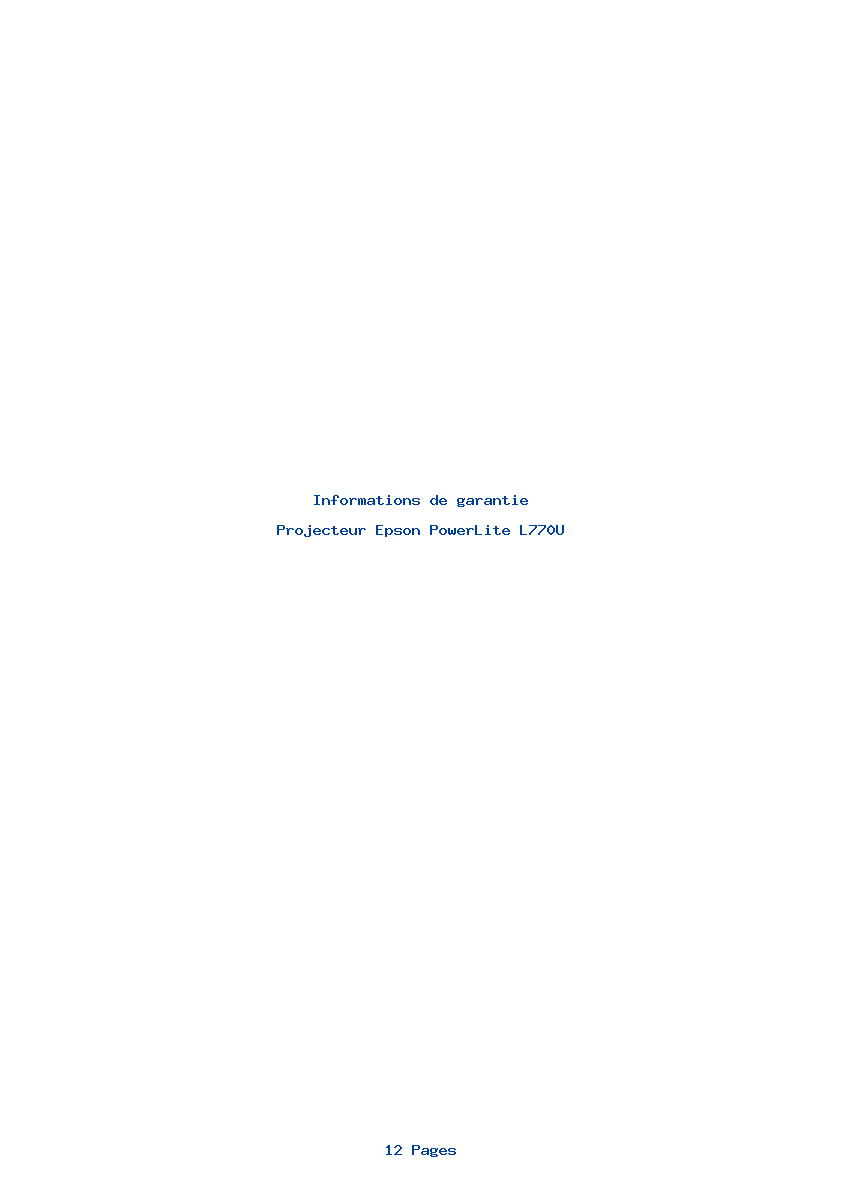 Page 1 de la notice Informations de garantie Epson PowerLite L770U