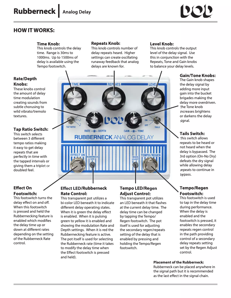 Page 1 de la notice Manuel utilisateur DOD Rubberneck Analogue Delay