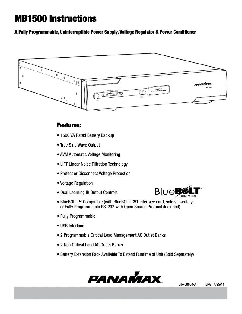 Page 1 de la notice Manuel utilisateur Panamax MB1500