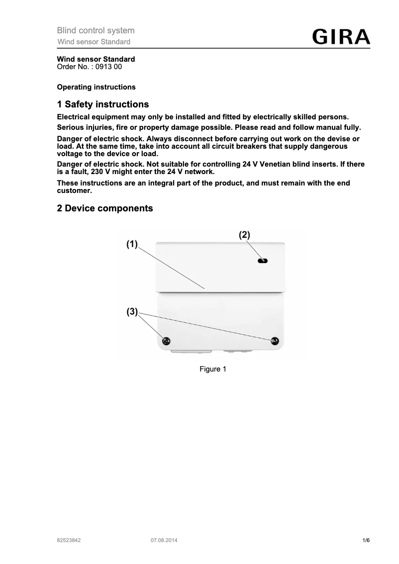 Page 1 de la notice Manuel utilisateur Gira 091300