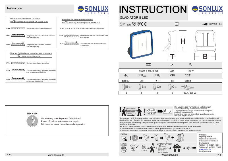 Page 1 de la notice Manuel utilisateur Sonlux Gladiator II LED
