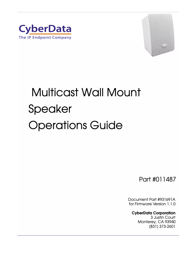 Page 1 de la notice Manuel utilisateur CyberData Systems 011487