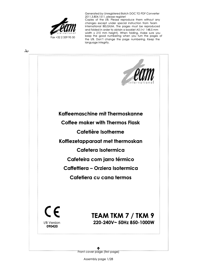 Page 1 de la notice Manuel utilisateur Team TKM 9