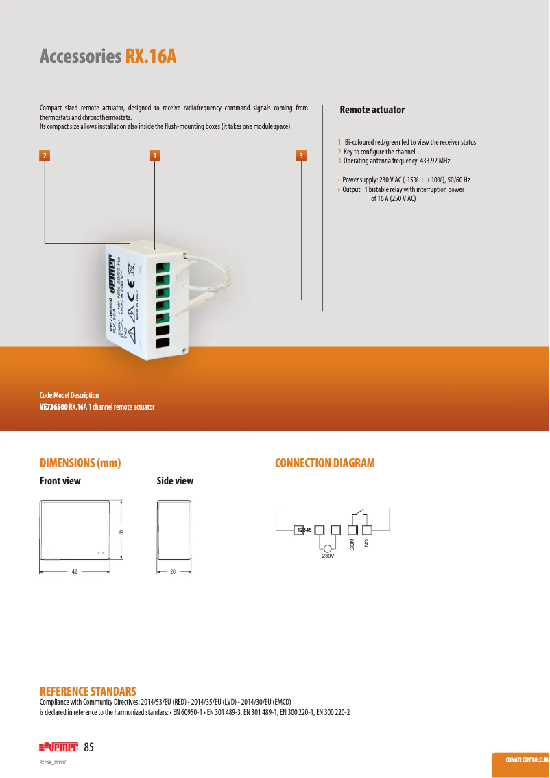 Page 1 de la notice Fiche technique Vemer RX.16A