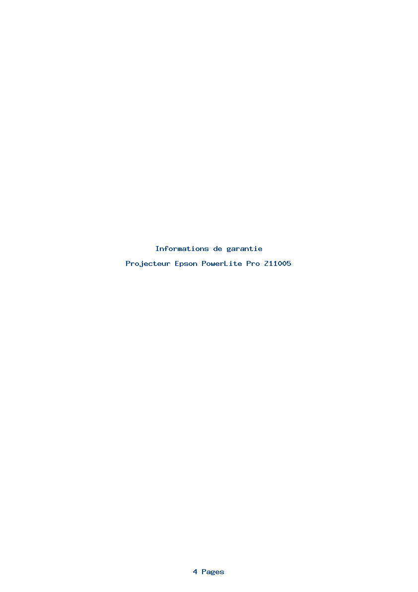 Page 1 de la notice Informations de garantie Epson PowerLite Pro Z11005