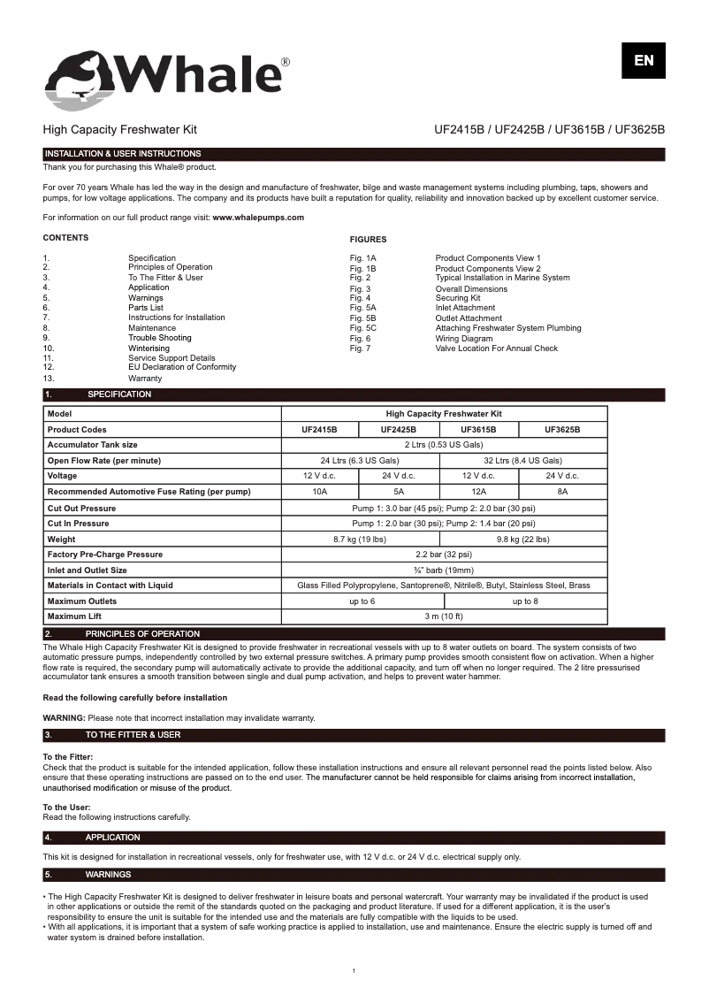 Page 1 de la notice Manuel utilisateur Whale UF2415B