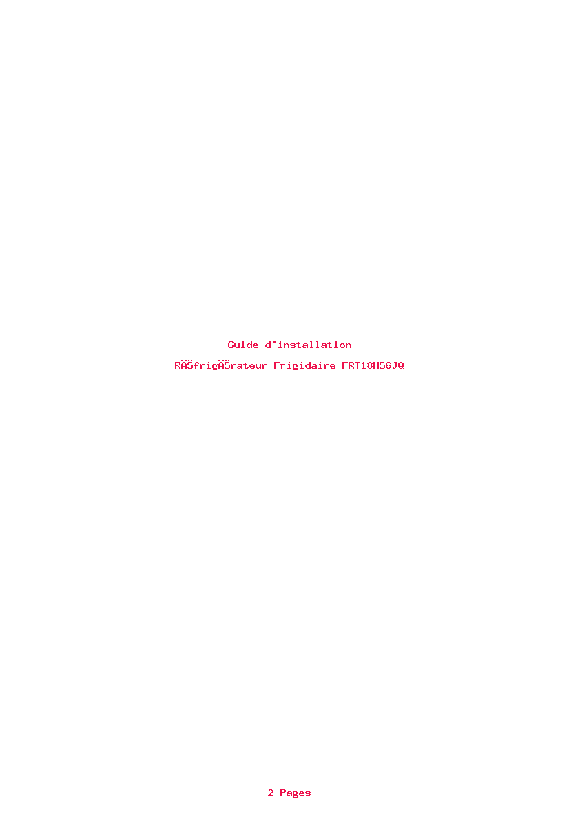 Page 1 de la notice Guide d'installation Frigidaire FRT18HS6JQ