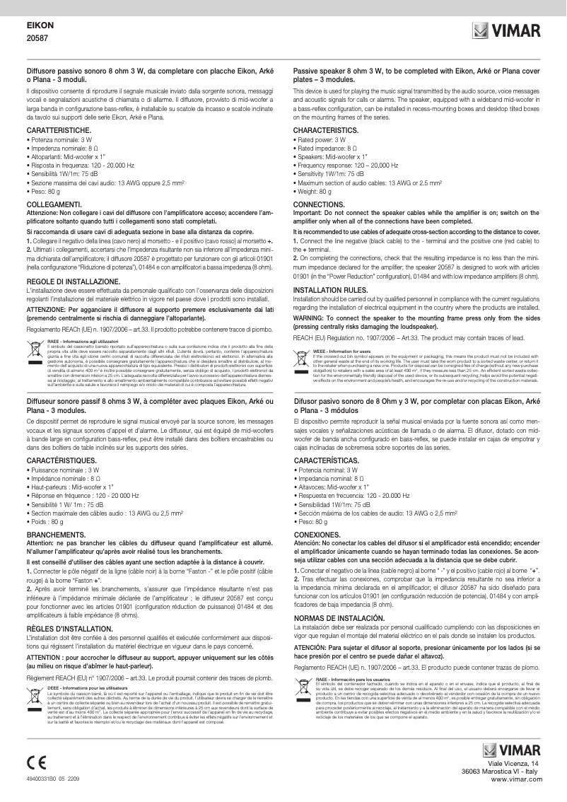 Page 1 of the manual User Manual Vimar 20587.N