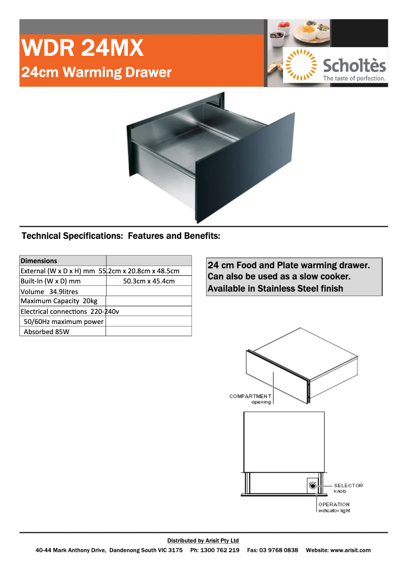 Page 1 de la notice Fiche technique Scholtès WDR 24 XA