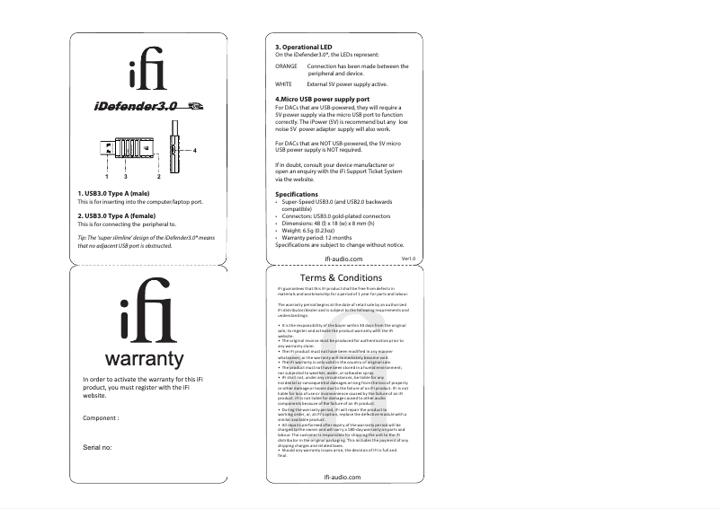 Page 1 of the manual User Manual iFi Audio iDefender3.0