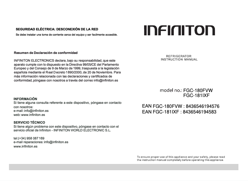 Página 1 del manual Manual de usuario Infiniton FGC-181 IXF