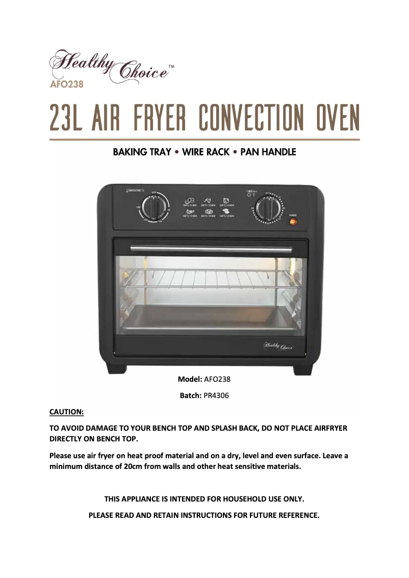 Page 1 de la notice Manuel utilisateur Healthy Choice AFO238
