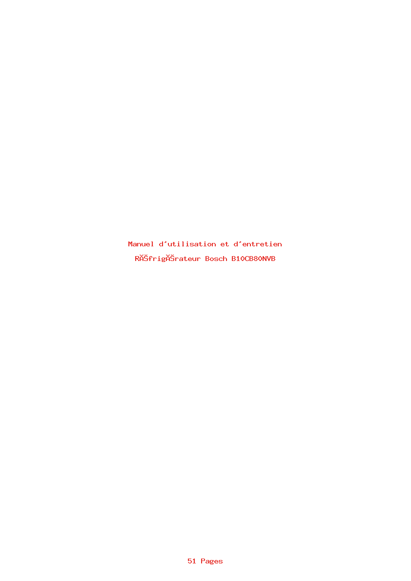 Page 1 de la notice Manuel d'utilisation et d'entretien Bosch B10CB80NVB