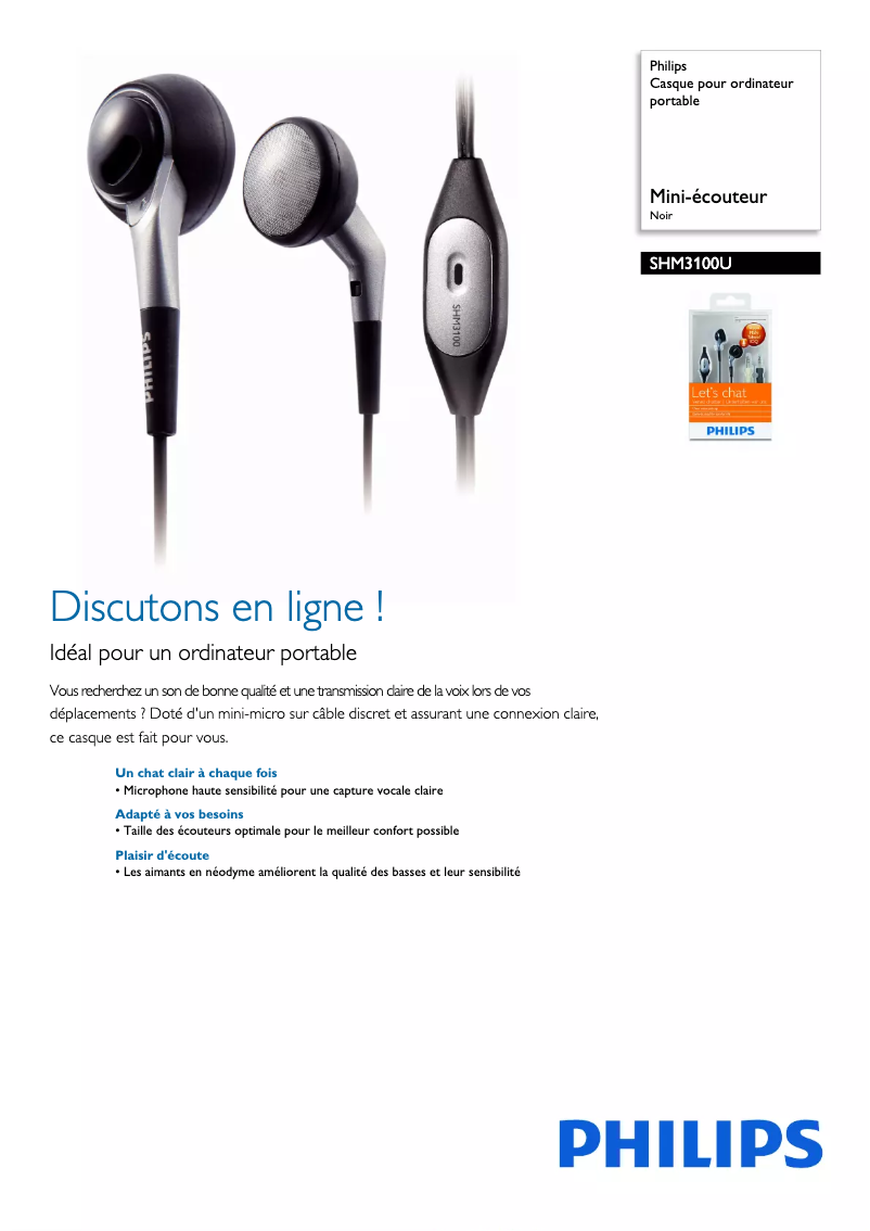 Page 1 of the manual Technical Sheet Philips SHM3100U