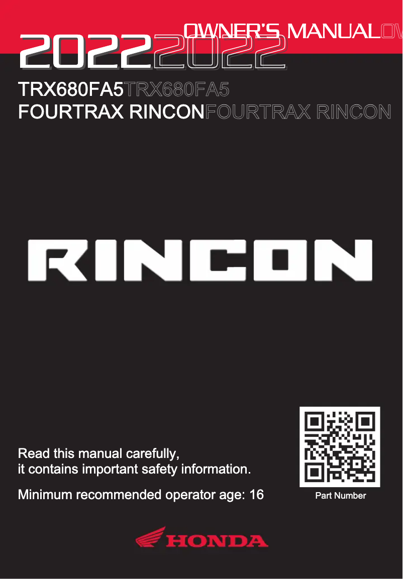 Page 1 de la notice Manuel utilisateur Honda Rincon (2022)
