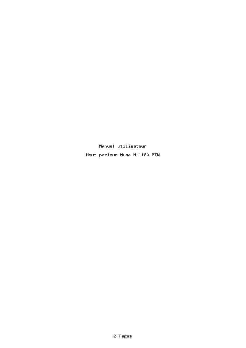 Page 1 de la notice Manuel utilisateur Muse M-1180 BTW