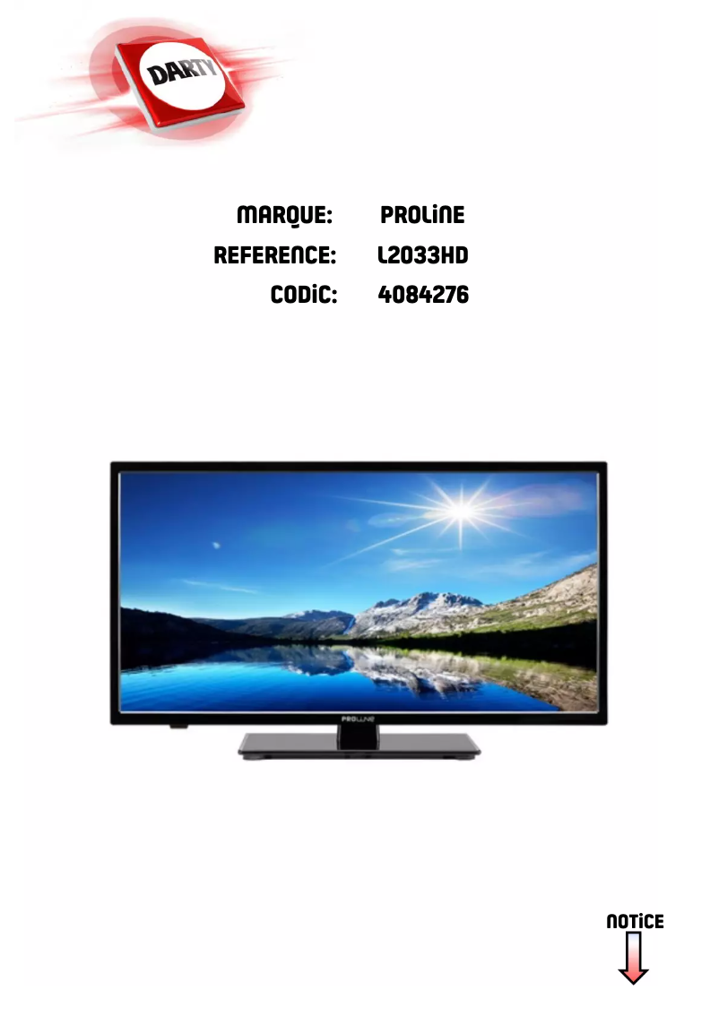 Page 1 de la notice Manuel utilisateur Proline L2033HD