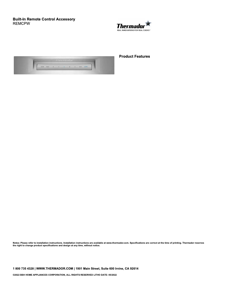 Página 1 del manual Ficha técnica Thermador REMCPW