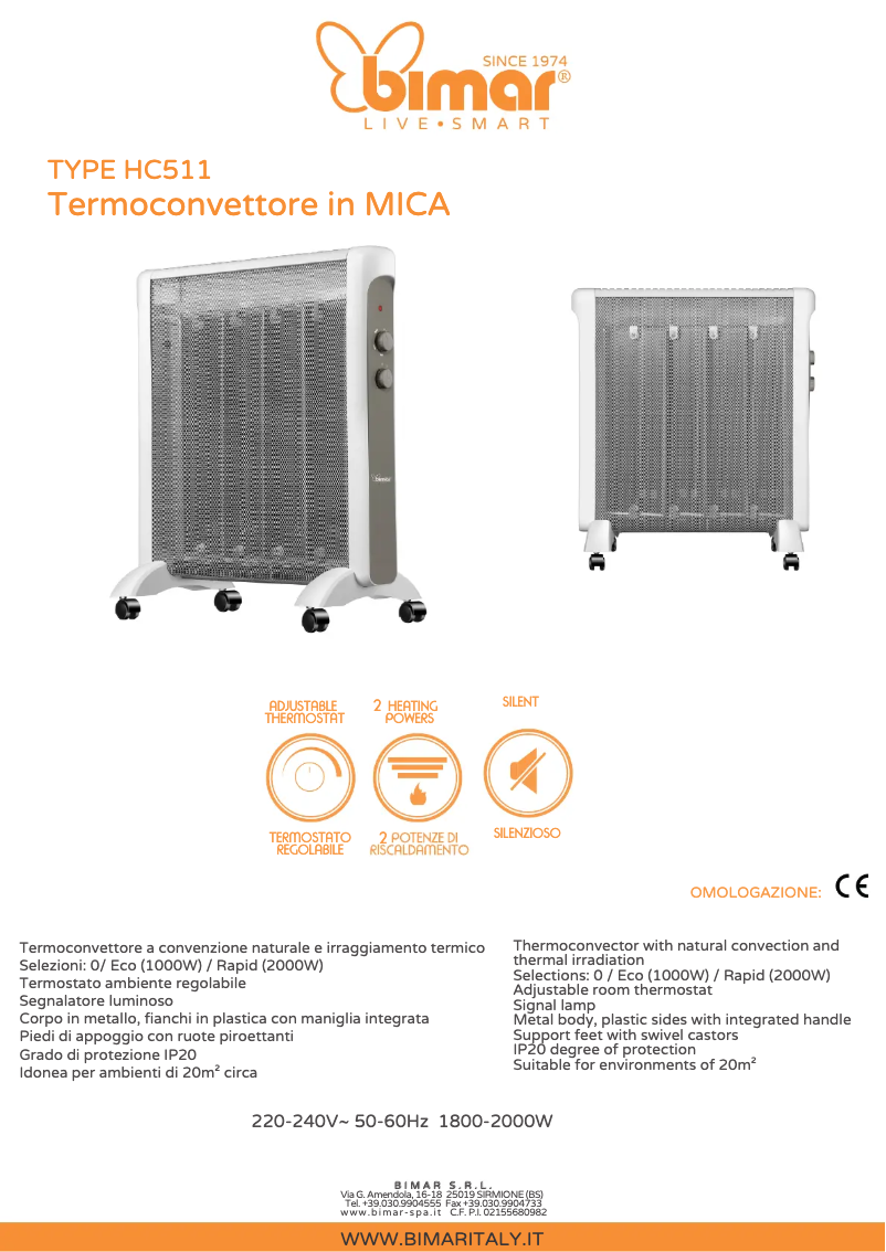 Page 1 de la notice Fiche technique Bimar HC511