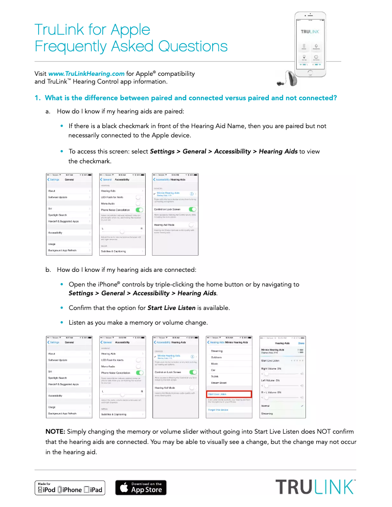 Page 1 de la notice Manuel utilisateur Starkey TruLink for Apple