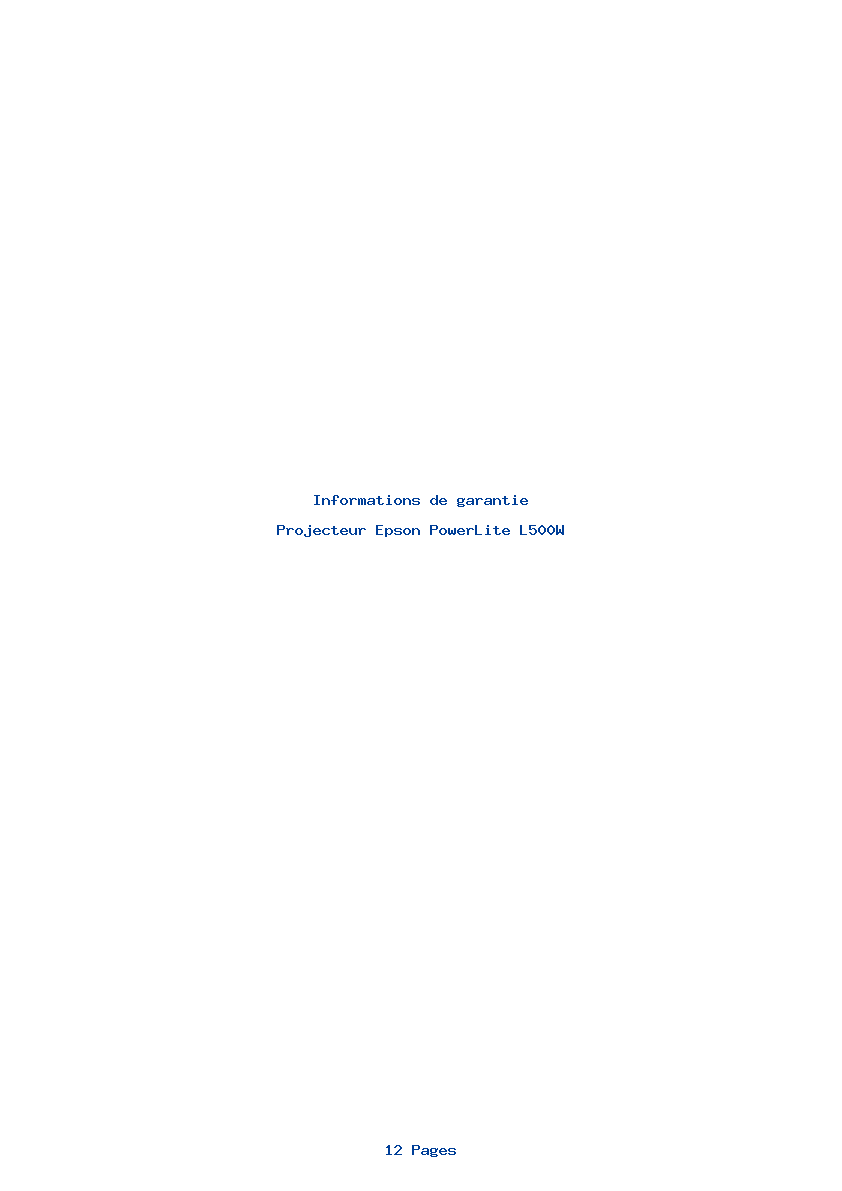 Page 1 de la notice Informations de garantie Epson PowerLite L500W