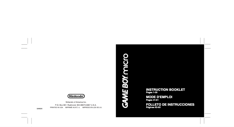 Page 1 de la notice Manuel utilisateur Nintendo Gameboy Micro