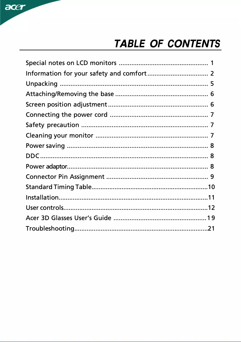 Page 1 de la notice Manuel utilisateur Acer HR274H