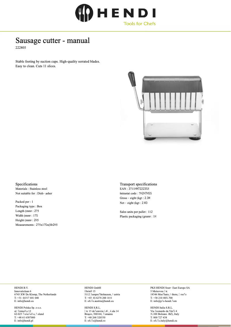 Page 1 of the manual Technical Sheet Hendi 222805