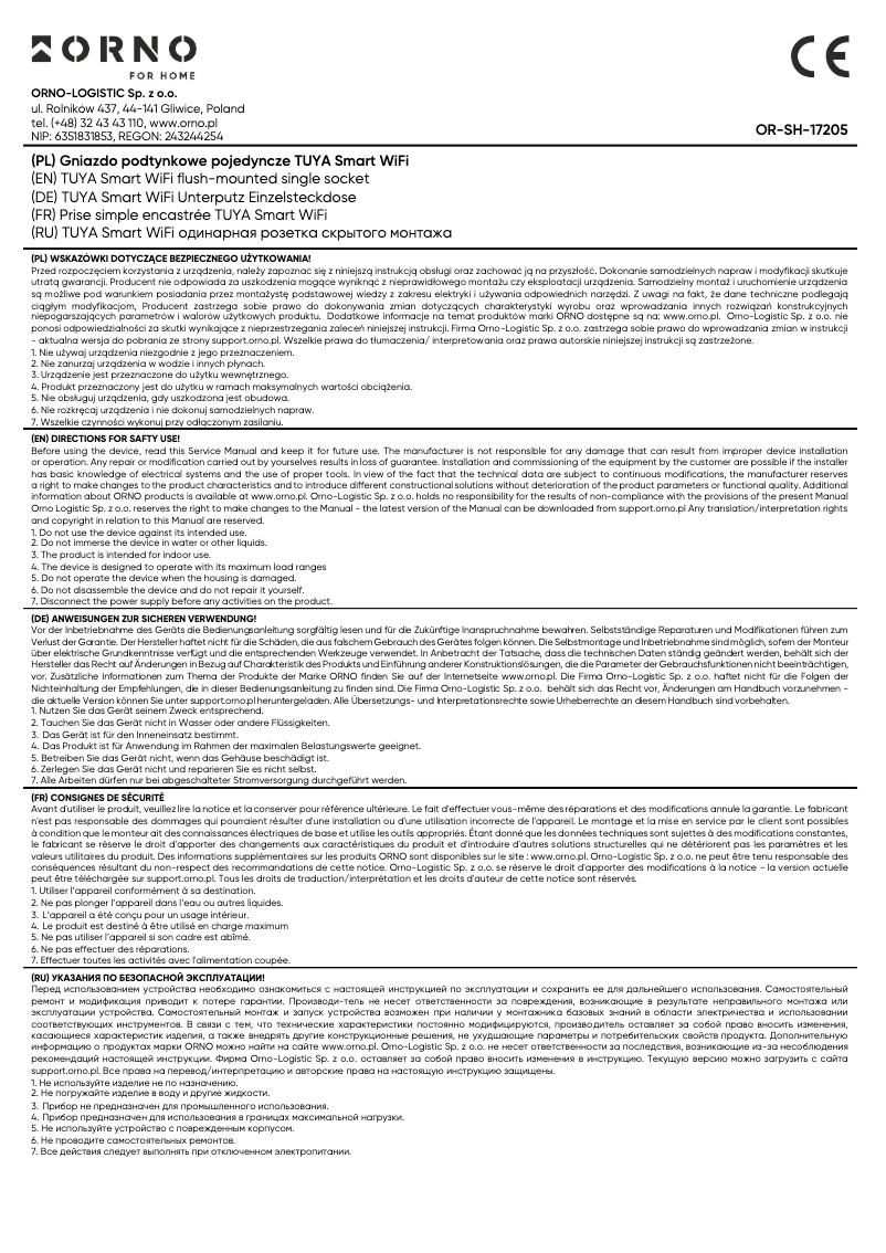 Page 1 de la notice Manuel utilisateur ORNO OR-SH-17205