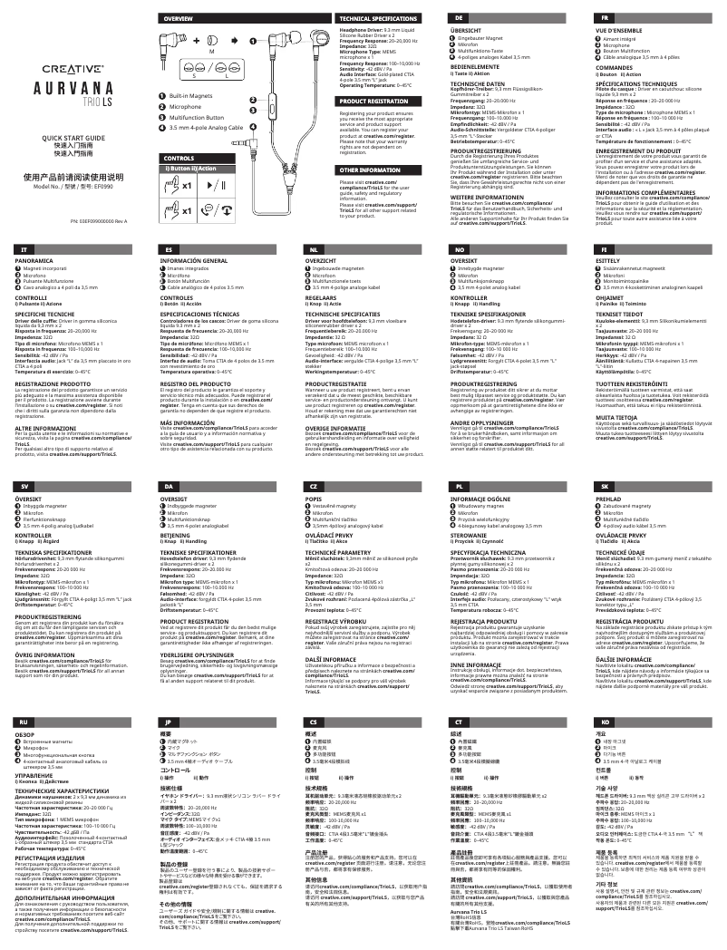 Page 1 de la notice Manuel utilisateur Creative Aurvana Trio LS