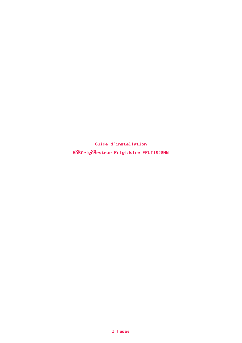 Page 1 de la notice Guide d'installation Frigidaire FFUI1826MW