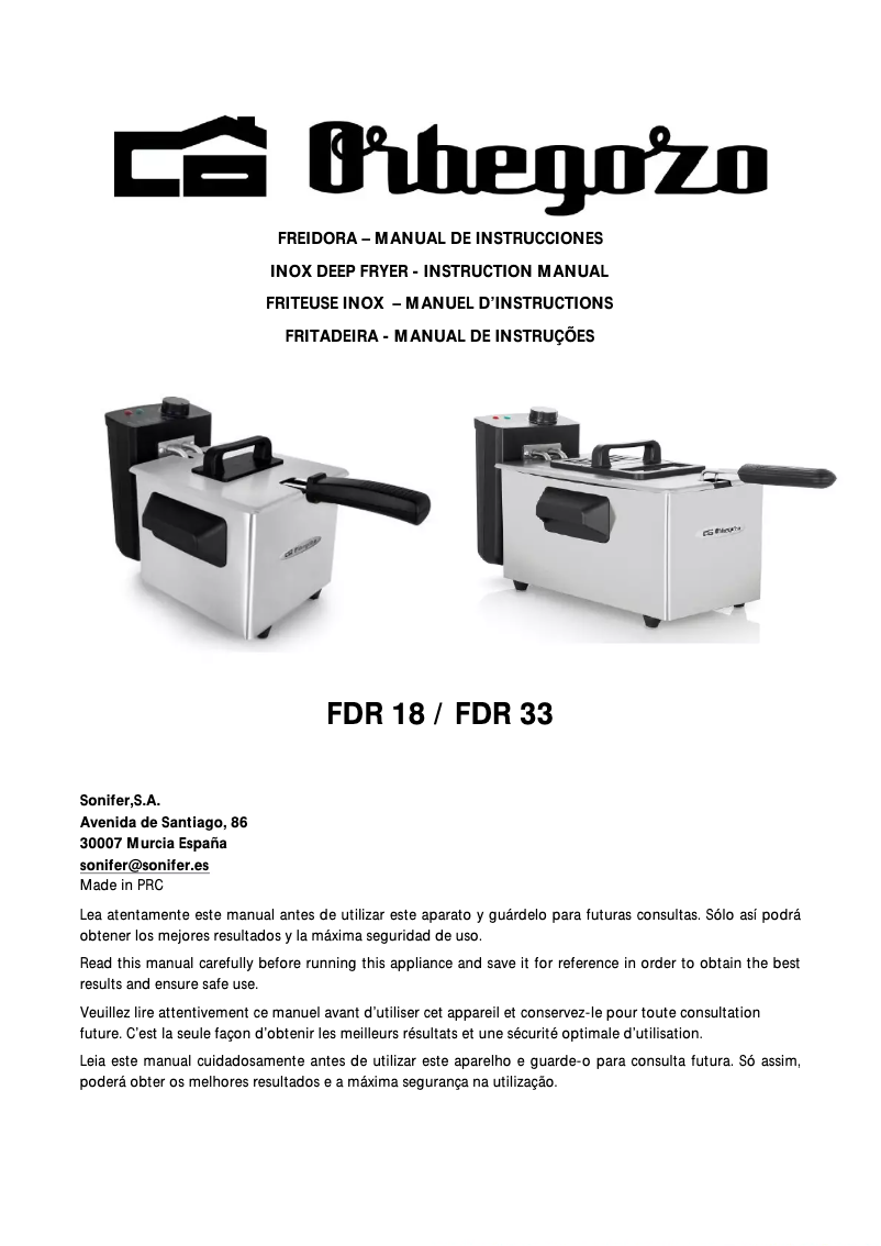 Page 1 de la notice Manuel utilisateur Orbegozo FDR 33