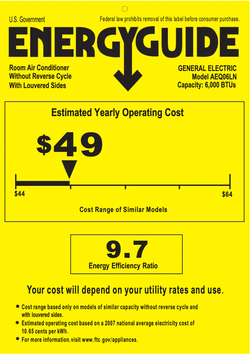 Page n°1 - Label énergétique GE AEQ06LN