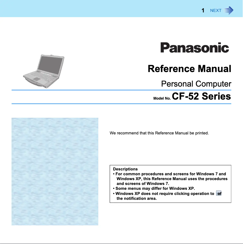 Page 1 de la notice Manuel utilisateur Panasonic Toughbook 52