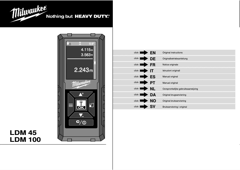 Page 1 de la notice Manuel utilisateur Milwaukee LDM 45