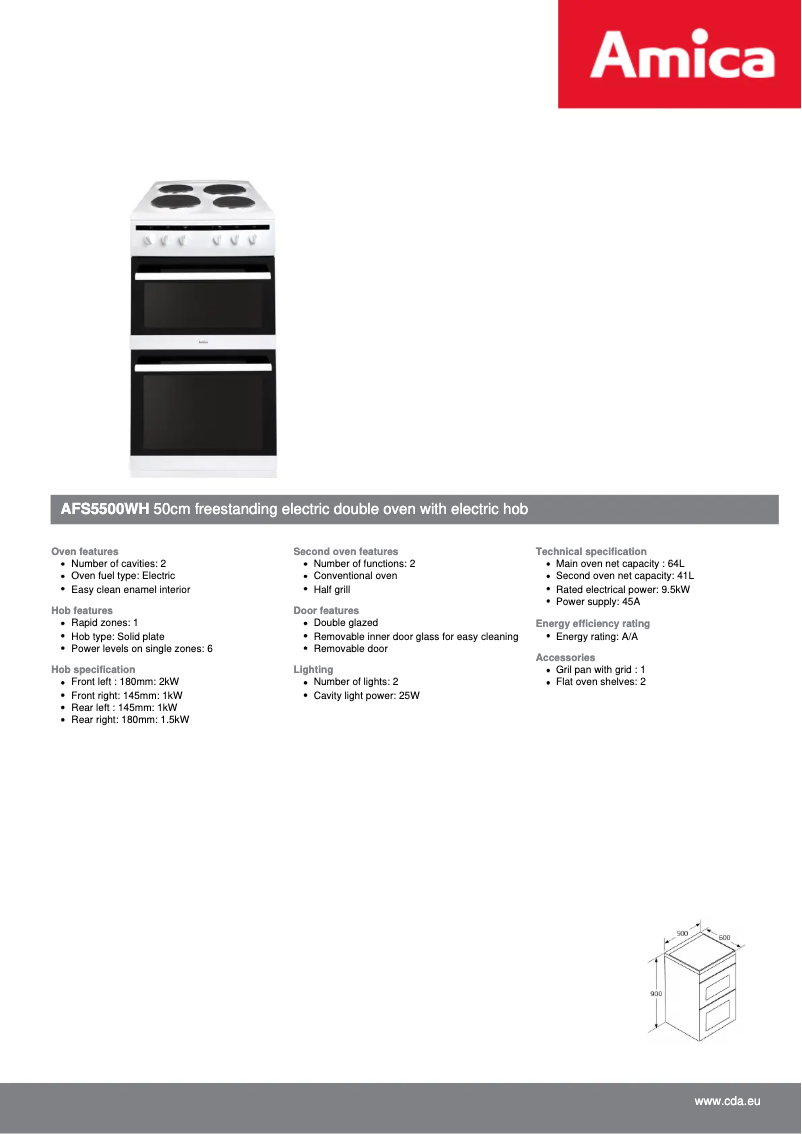 Page 1 de la notice Fiche technique Amica AFS5500WH