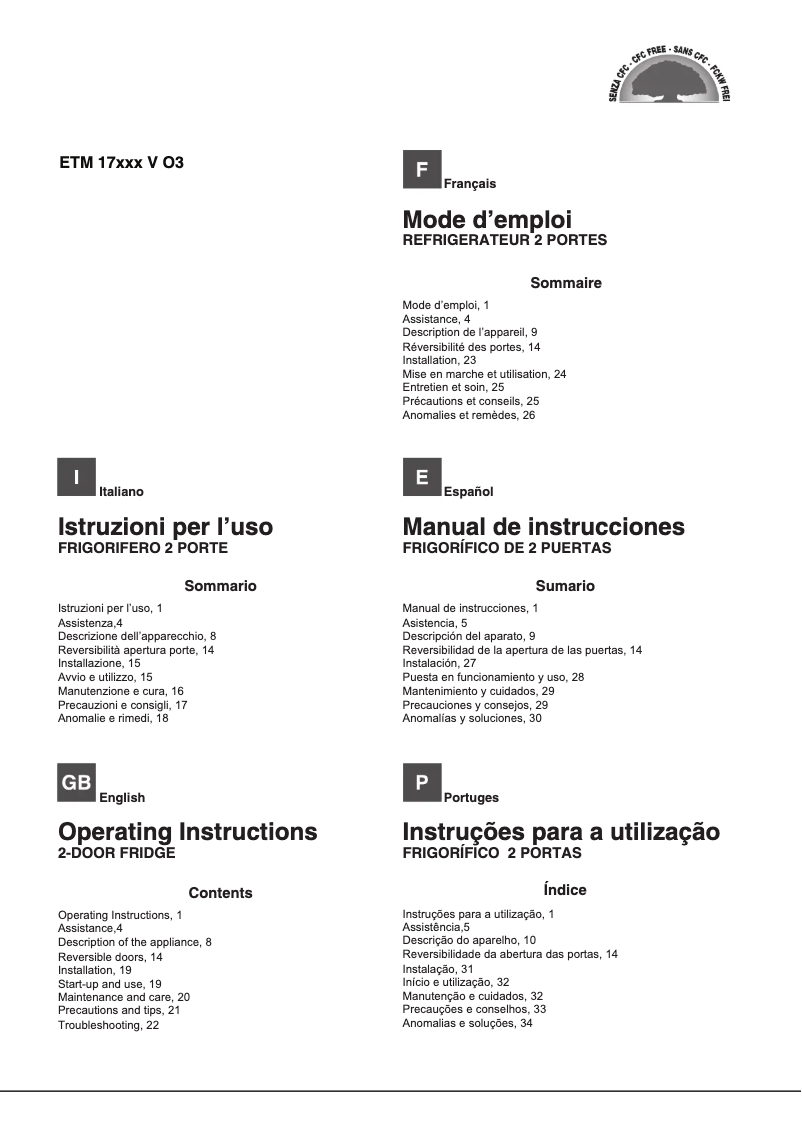 Page 1 de la notice Manuel utilisateur Hotpoint Ariston ETM 17210 V
