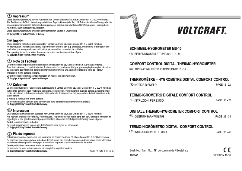 Page 1 de la notice Manuel utilisateur Voltcraft MS-10