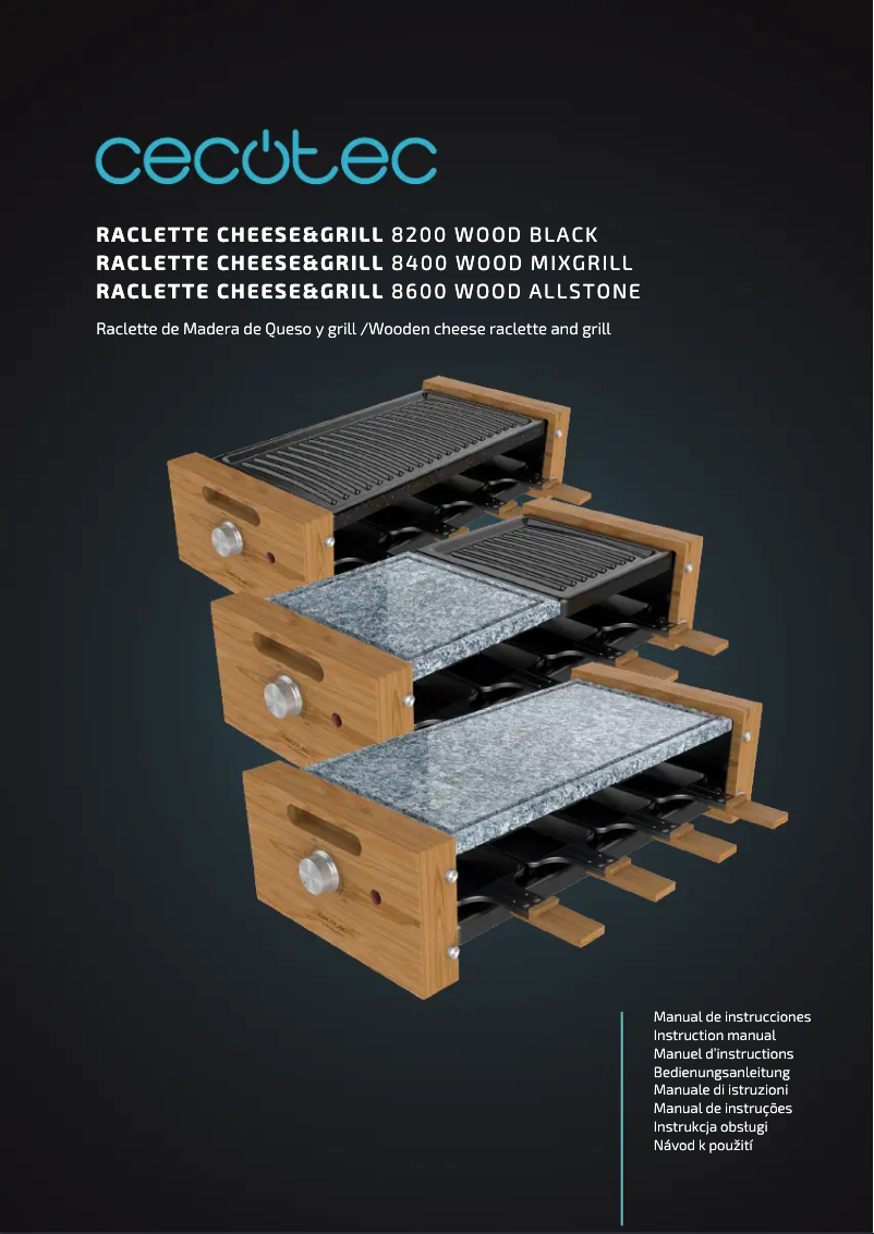 Page 1 de la notice Manuel utilisateur Cecotec Cheese&Grill 8600 Wood AllStone